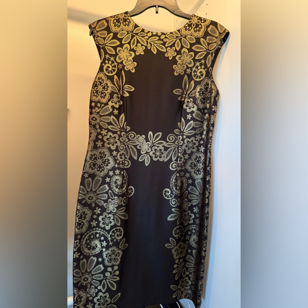 Elegant Black and Gold Floral Midi Dress